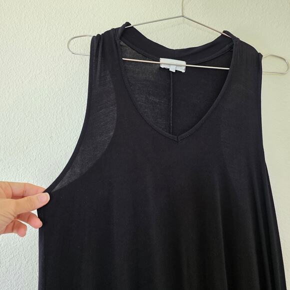 Thyme & Honey Black Sleeveless Midi Dress Womens M Flowy Rayon Spandex Made USA - Picture 3 of 10